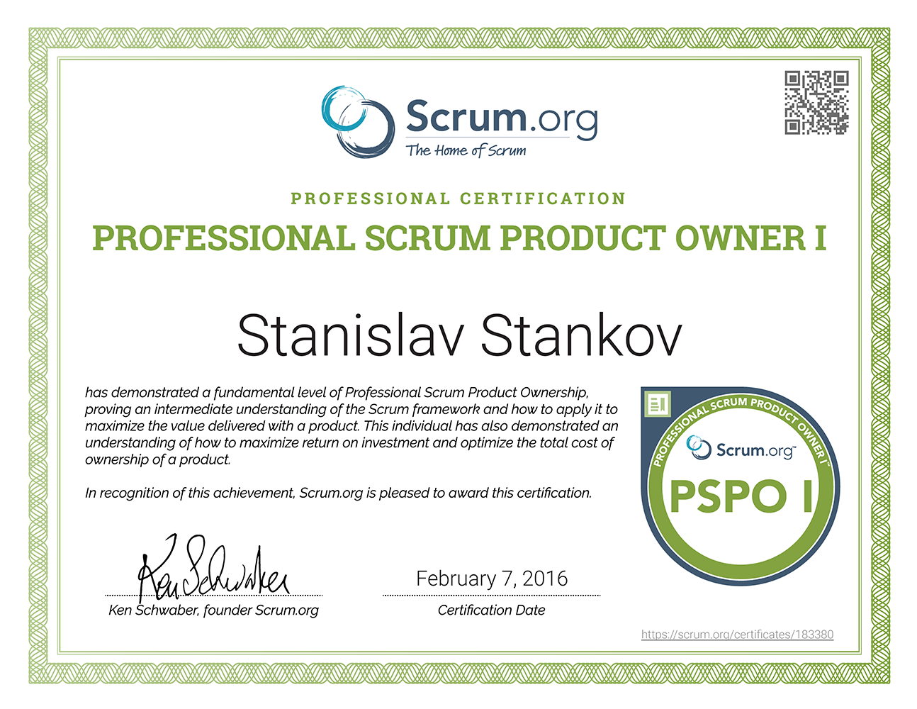 Professional Scrum Product Owner I (PSPO I)