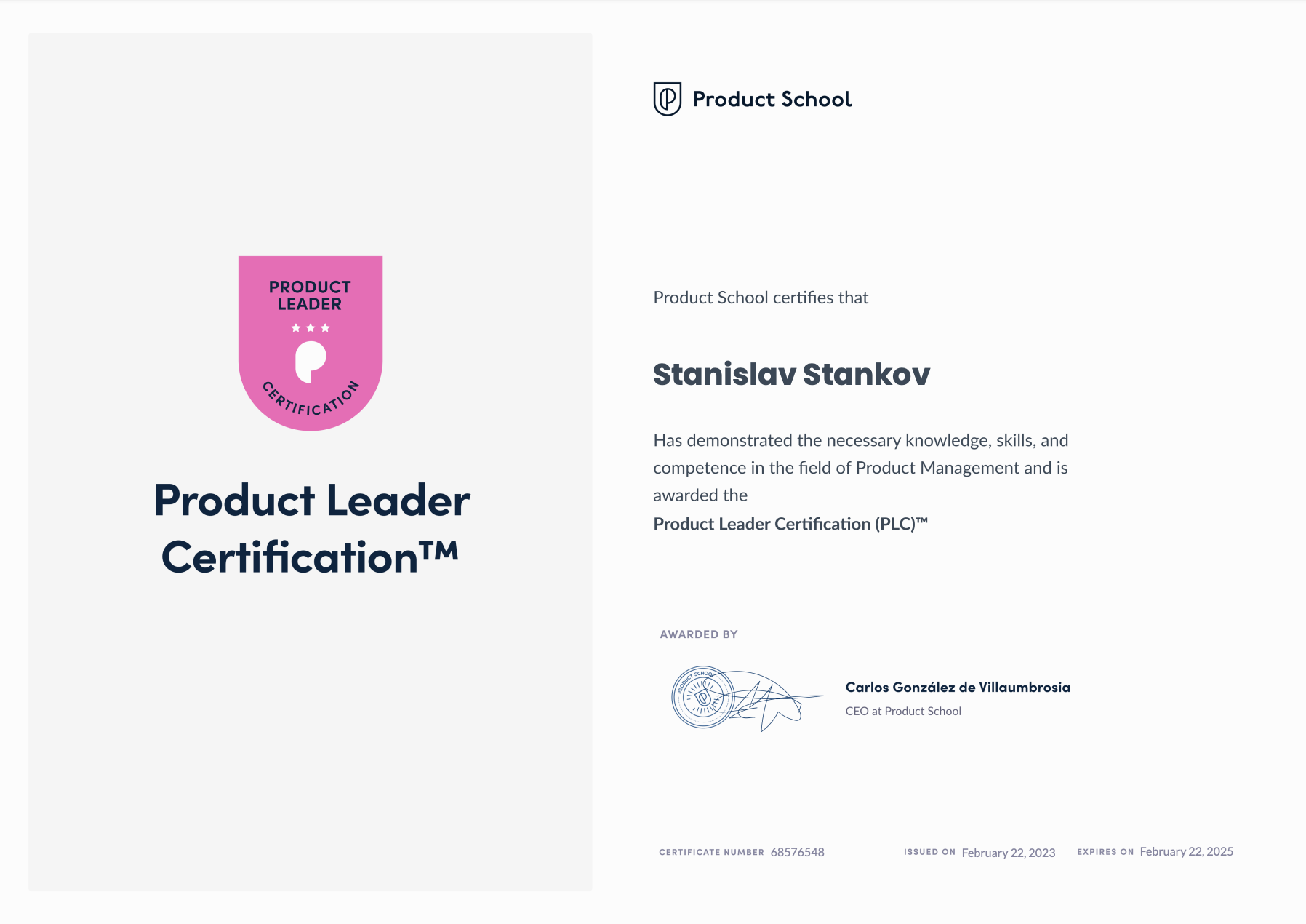 Product Leader Certificate